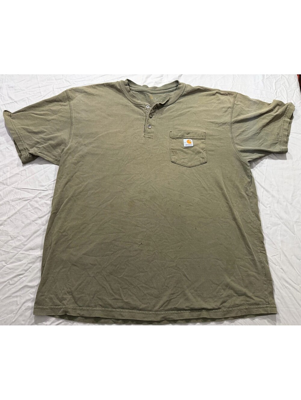 Carhartt Pocket Henley Shirt Mens Distressed Olive Green Workwear 25” P2P Xl
